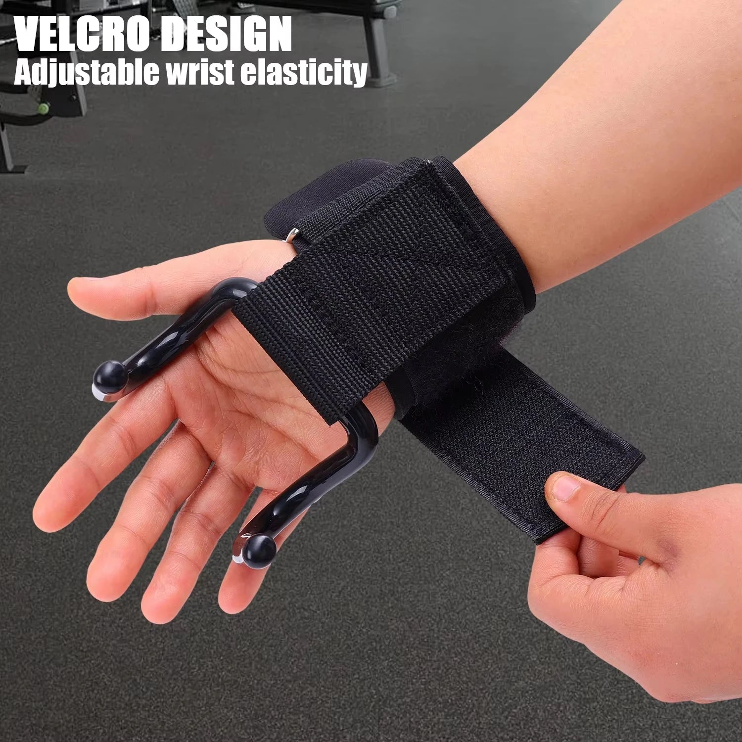1Pair Weightlifting Hook Grips With Wrist Wraps - Serves As Hand-Bar Wrist Strap, Weight Strap Pull-Ups, And Power Lifting Gloves