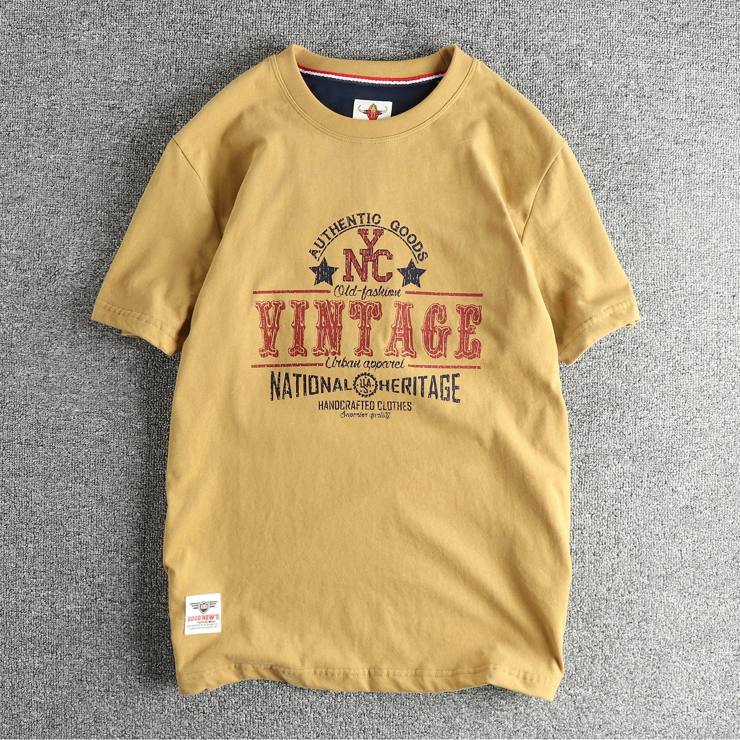 2025 Summer New American Retro Short Sleeve O-neck Letter Printed T-shirt Men's Fashion 100% Cotton Washed Casual Youth Tops