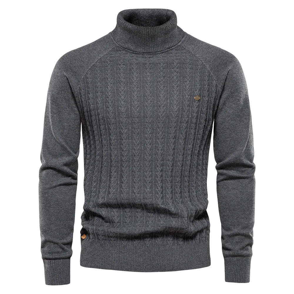 Men's Solid Colour Knitted Turtleneck Male Sweater Cotton High Quality Warm Pullover Winter Casual Sweaters for Men