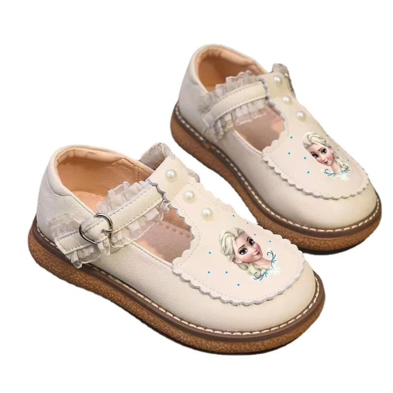 Disney Frozen Princess Girls Leather Casual Shoes - Spring Toddler Soft Sole Anti-Slip Walking & Play Footwear (Lolita Style)