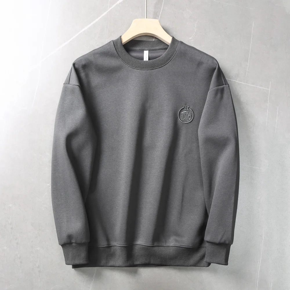 Autumn New American Retro Long Sleeve O-neck Embroidery Sweatshirts Men's Fashion Washed Old Terry Pullover Casual Sportwear