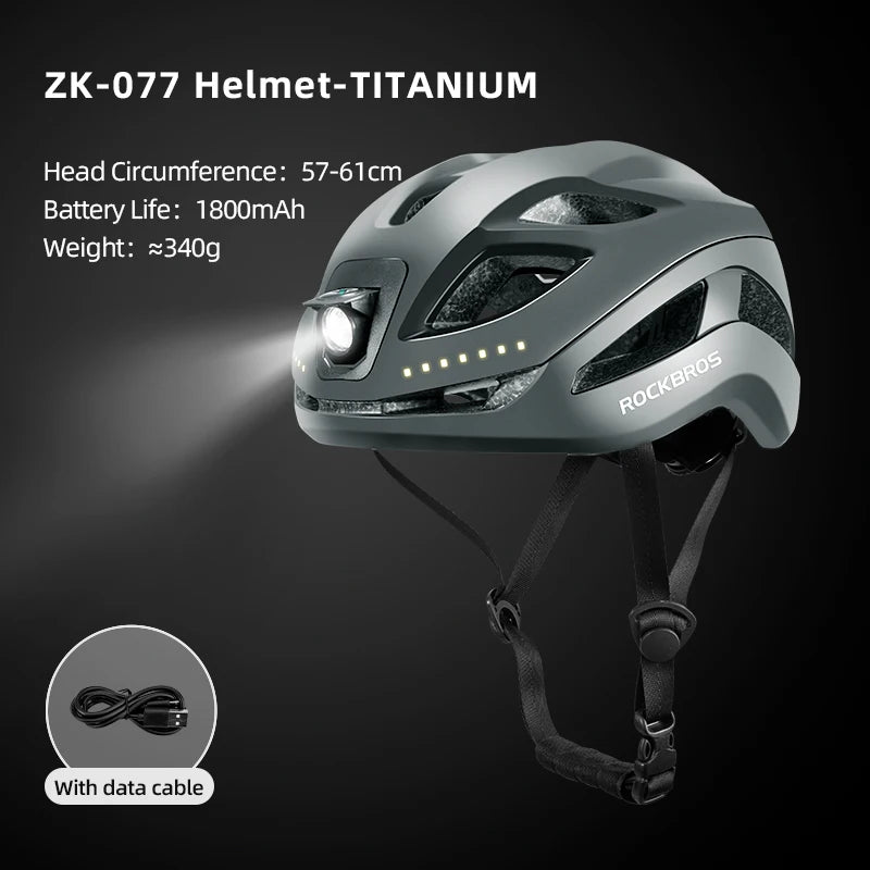 Cycling Light Helmet Type-C Charging Electric Bicycle Helmet Front Light Rear Light Warning Lamp Safety MTB Bike Helmet