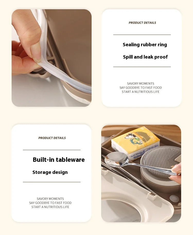 304 Stainless Steel Microwave Safe Partitioned Bento Box - Large Capacity Lunch Container for Students & Office Workers