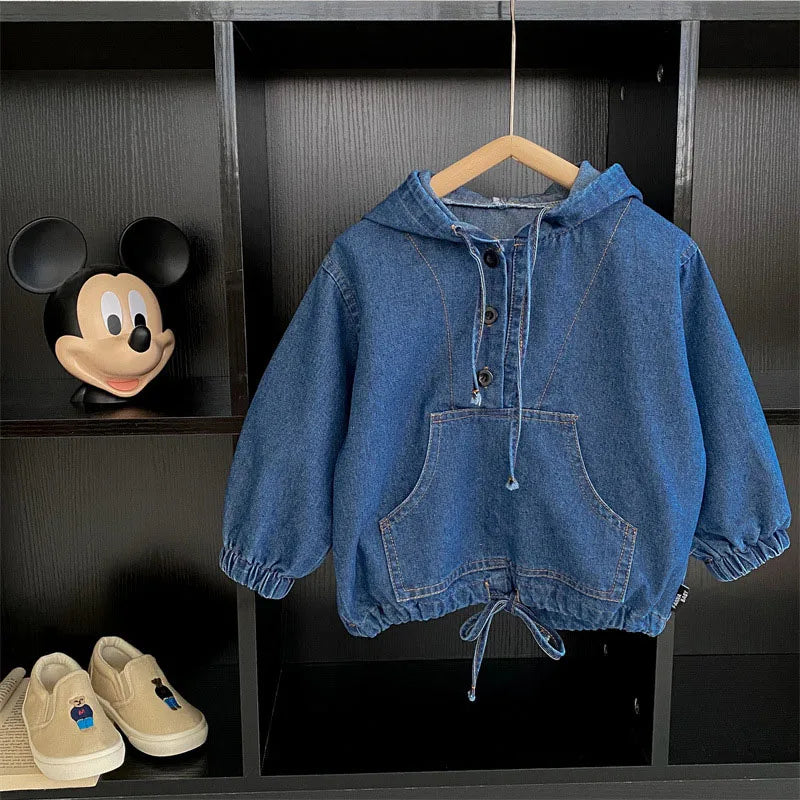 2025 Nieuwe lente kinderjas denim blauwe jas voor kinderen jongens meisjes casual stijl hoodie outfit 7-12 jaar unisex
