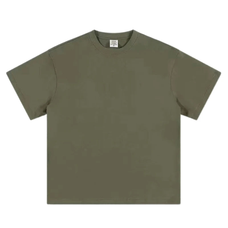 Black White GSM 500g Heavy-Duty Pure Cotton T-shirt Thickened Threaded Round Neck Short Sleeves Three Needle Half Sleeve Tees