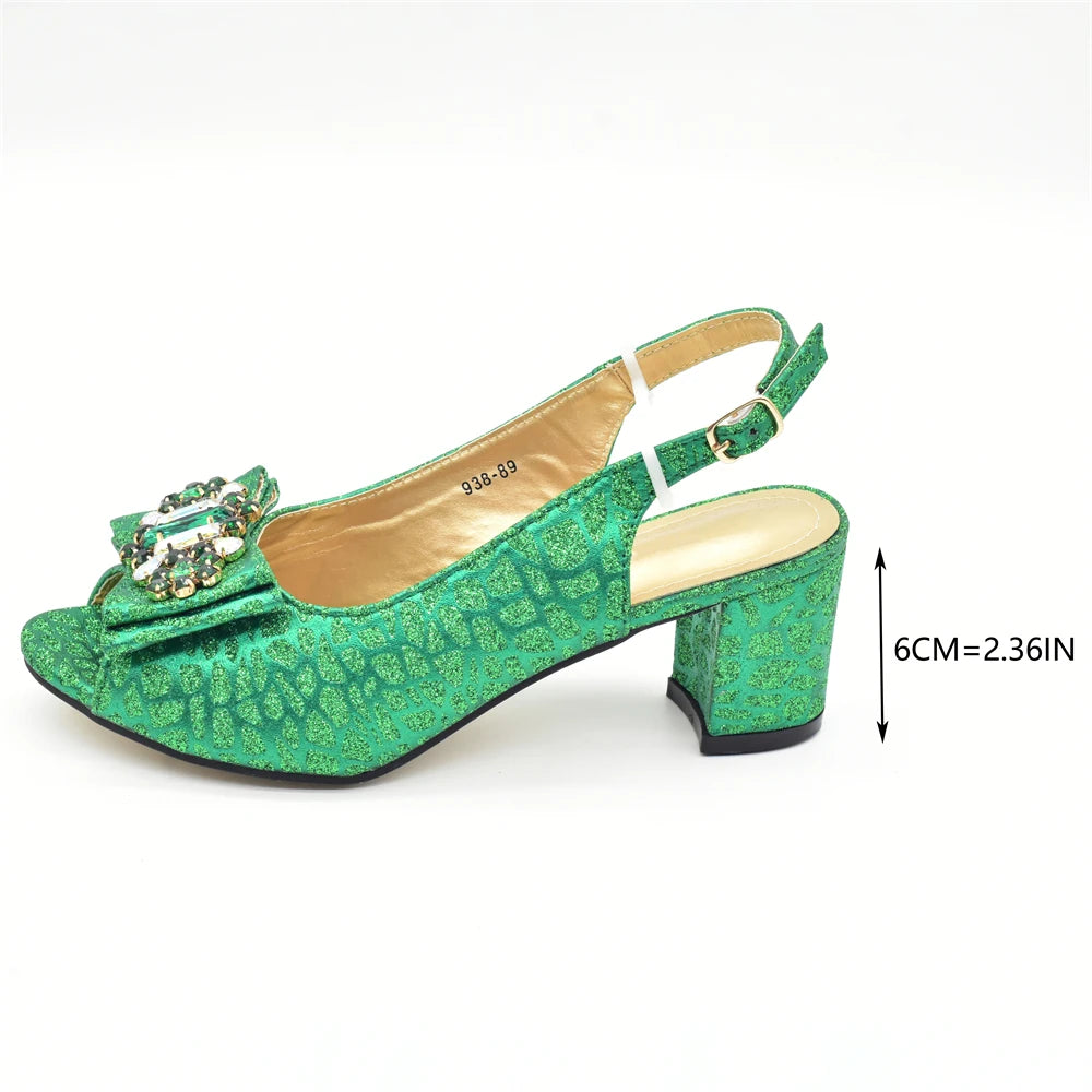 Green Colour Shoe and Bag Set for Party in Woman Italian Crystal Butterfly-knot Women Pumps Nigerian Lady Shoes and Bag