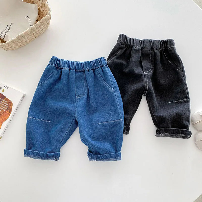 New Autumn Kids Jeans Children Girls Solid Colour Denim Blue Pants Baby Boys Cute Casual Trousers 9M-5T Unisex