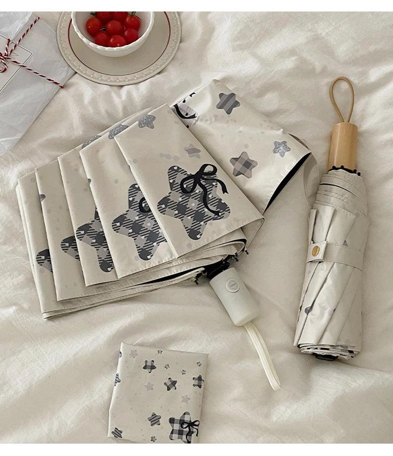 Automatic Fold Umbrella | All-Weather UV Sunshade | Ins Style Black Glue Design