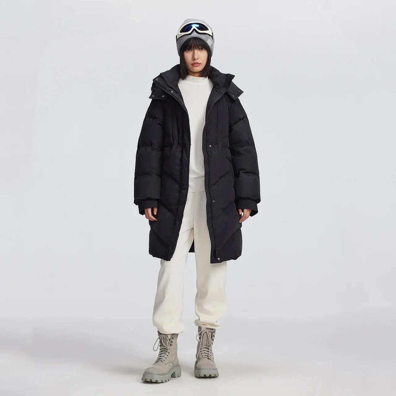 Women's Winter Down Jacket Duck Down Detachable Hood Puffer Coats, Simple Korean Style Mid-Length  Jacket for Ladies
