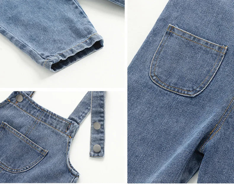 Kids Trousers Solid Brief Girls Denim Overall Boys Jumpsuits 1-6Y Unisex
