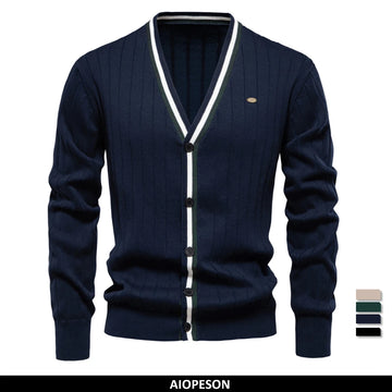 Men's Cotton Cardigan Sweater V-Neck Button-Up Casual Youth Knitted Sweaters for Men