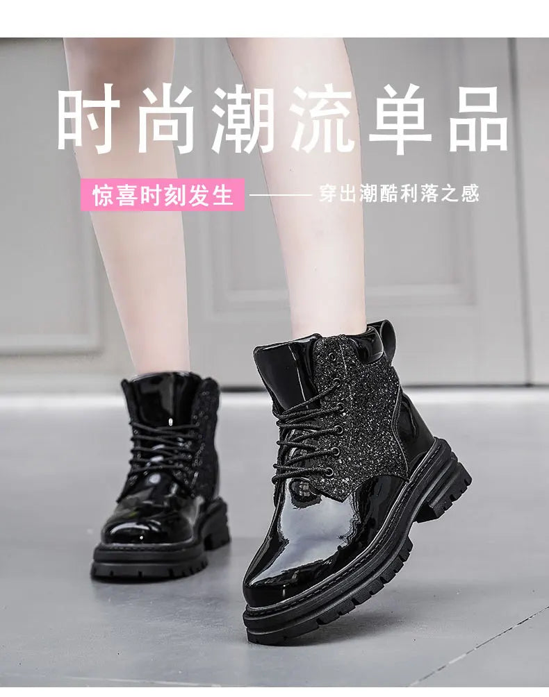 Fashion Women Casual Boots Black Outdoor Lady Luxury Brand Motorcycle Boot High Top Autumn Female Popular Leisure Walking Boots
