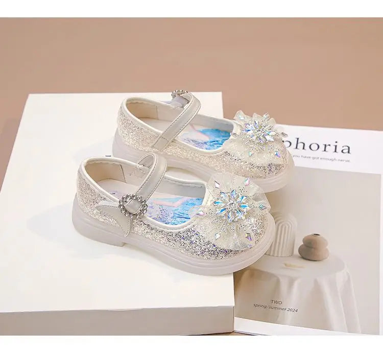 Disney Children High Heel Princess Elsa Party LED Light Shoes Summer Girls Sandals Baby Girls Crystal Blue Pink Shoes 23-34