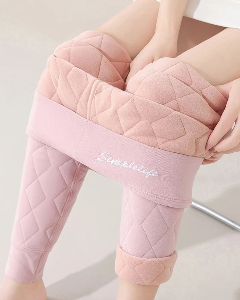 Women's High Waist Thick Thermal Pants Winter Windproof Knee Middle Aged Elderly Base Pant Elastic Waist Tummy Control Base Layer