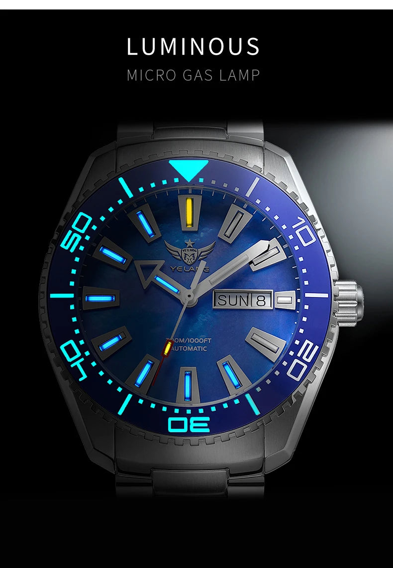 Yelang V5.2 Mechanical Watch 44M Rotatable Ceramic Bezel Sapphire Lens SW220 300m Super Waterproof Men's Diving Watch Reloj