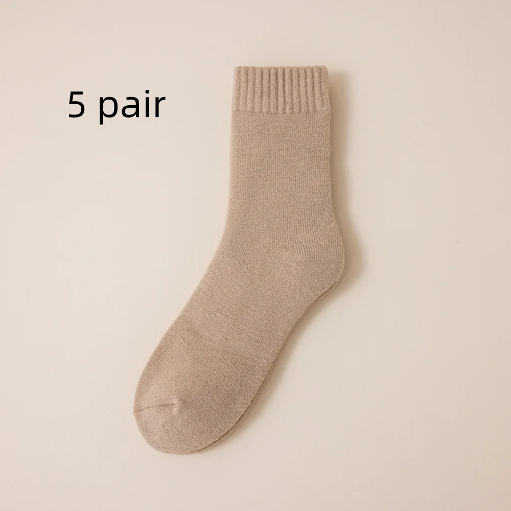 5 Pairs Men's Merino Wool Socks Winter Thickened Warm Cashmere Socks Fashion Solid Colour Terry Socks
