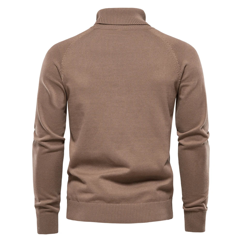Men's Solid Colour Knitted Turtleneck Male Sweater Cotton High Quality Warm Pullover Winter Casual Sweaters for Men