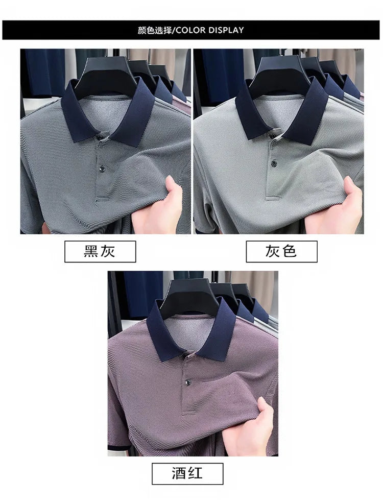 Men’s Breathable Polo Shirt – Stretch Fabric & Striped Design for Office/Casual Use Elastic Comfort and Classic Collar M-4XL