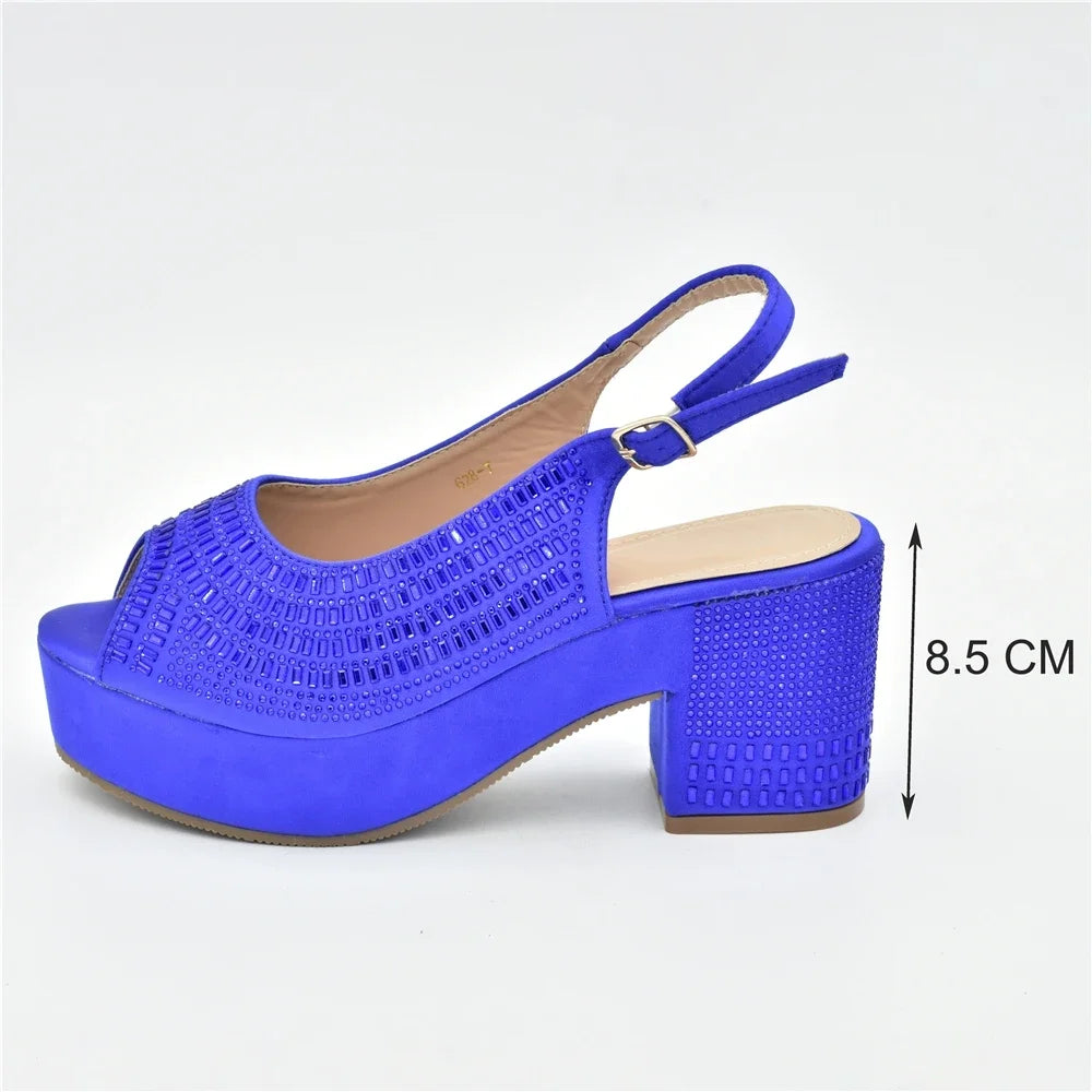 Africa Shoe and Bags Set Decorated with Rhinestone Wedges Shoes for Women Italian Women Wedding Shoes with Bag Set