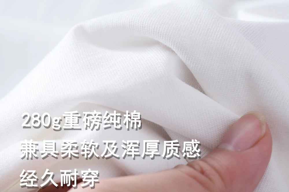 2025 Summer New American Retro 280G Short Sleeve O-neck Solid Color T-shirt Men's Fashion 100% Cotton Washed Casual Loose Tops