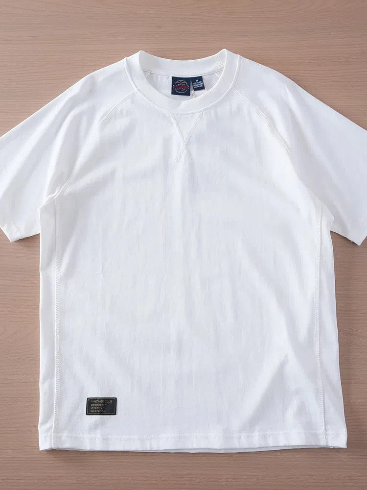 2025 Summer New American Retro 280G Short Sleeve O-neck Solid Color T-shirt Men's Fashion 100% Cotton Washed Casual Loose Tops