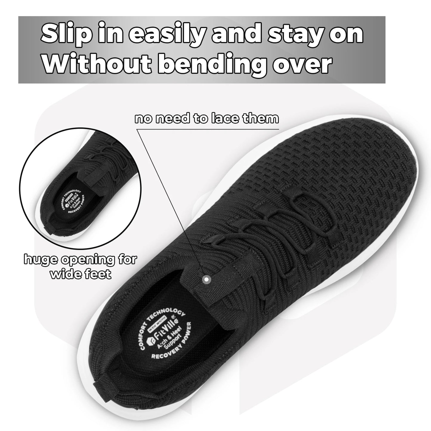 Men's Shoes Slip on Walking Sneakers Lightweight Wide Width for Flat Feet Plantar Fasciitis Heel Pain Relief