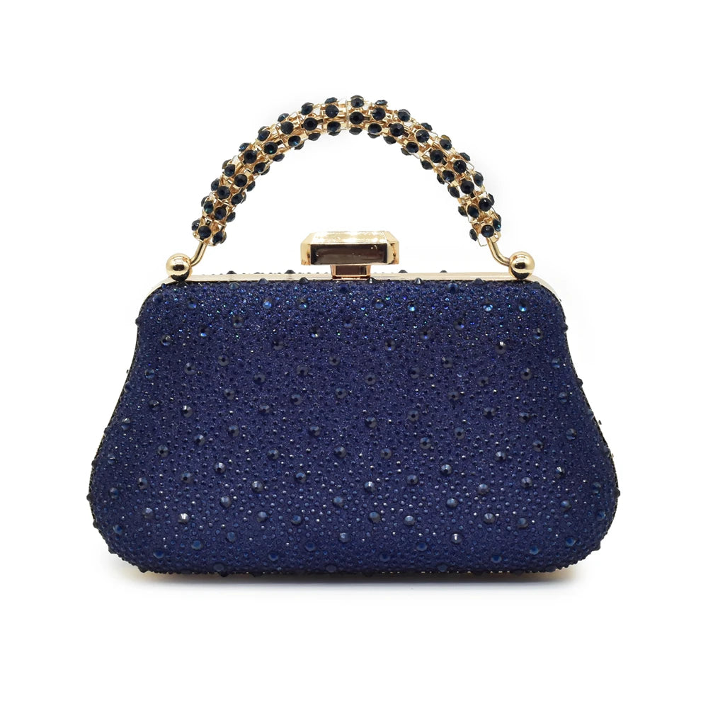 Women's Rhinestones-Decorated Party Luxury Italian Pointed Toe Shoes and Bag Set for Ladies' Wedding Pumps With High Heel