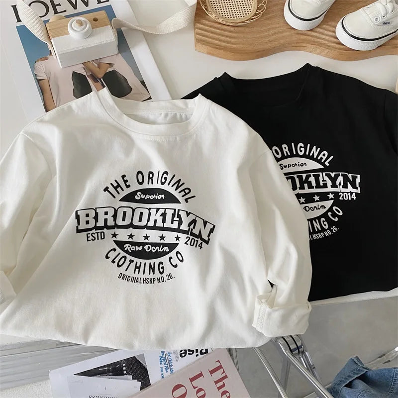 New Autumn Kids Long-Sleeved T-Shirt Girls Cute Letter Loose Fitting Tee Children Boys Handsome Tops Undershirt 2-7T Unisex