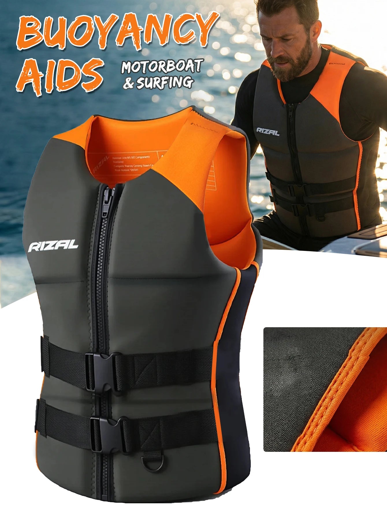 Adult Life Jacket Vest – Buoyancy Safety Vest for Kayaking, Surfing, Wakeboarding, Boating & Water Sports
