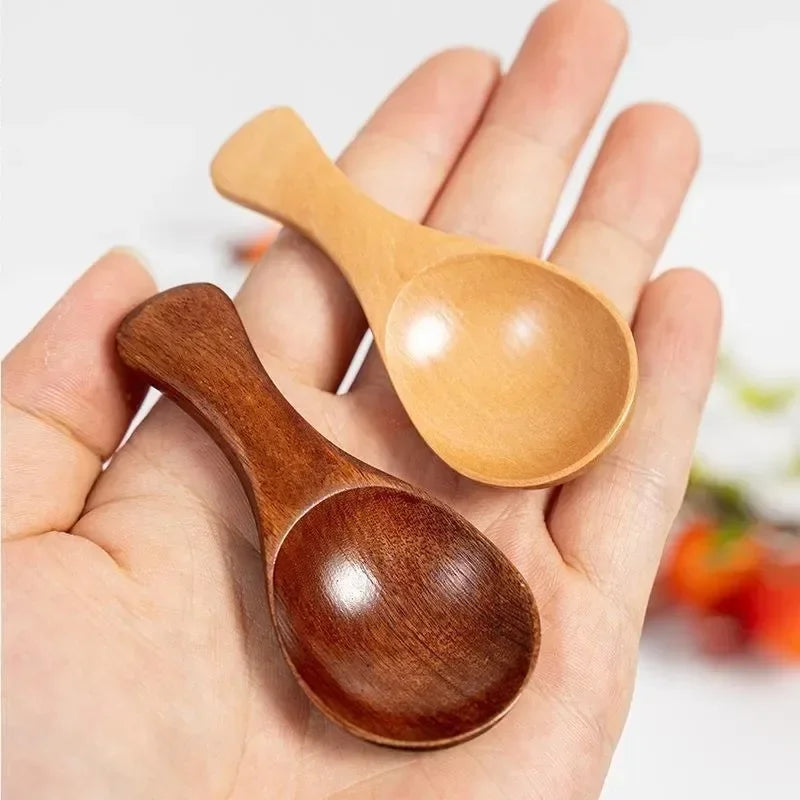 1/10Pcs Wood Soup Spoons Long Handle Coffee Milk Teaspoon Sugar Spice Condiment Scoops Kitchen Tableware Tools Wooden Spoon