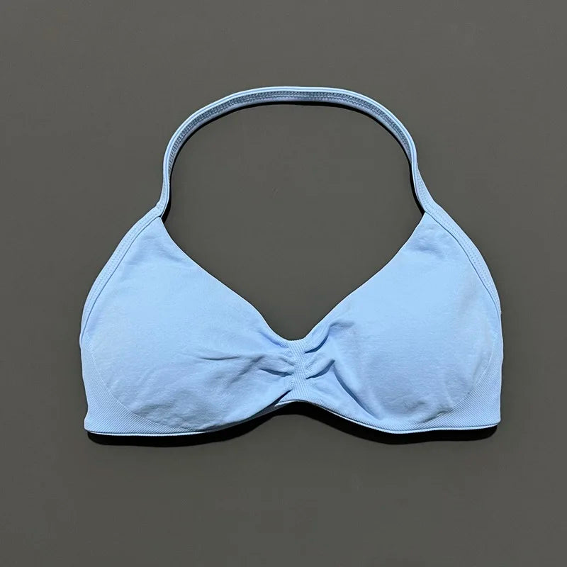 HISTELLO Women’s High Support Strappy Sports Bra – Seamless Push Up Gym & Yoga Workout Tank Top