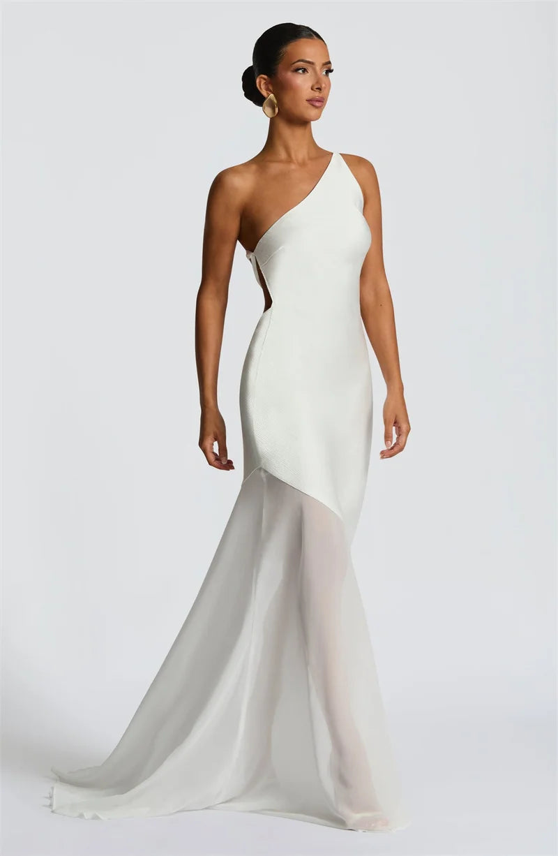 One Shoulder Backless Sleeveless Maxi Dress Women's Sexy Gown Fashion Patchwork Bodycon Club Party Long Dress Elegant Floor-Length