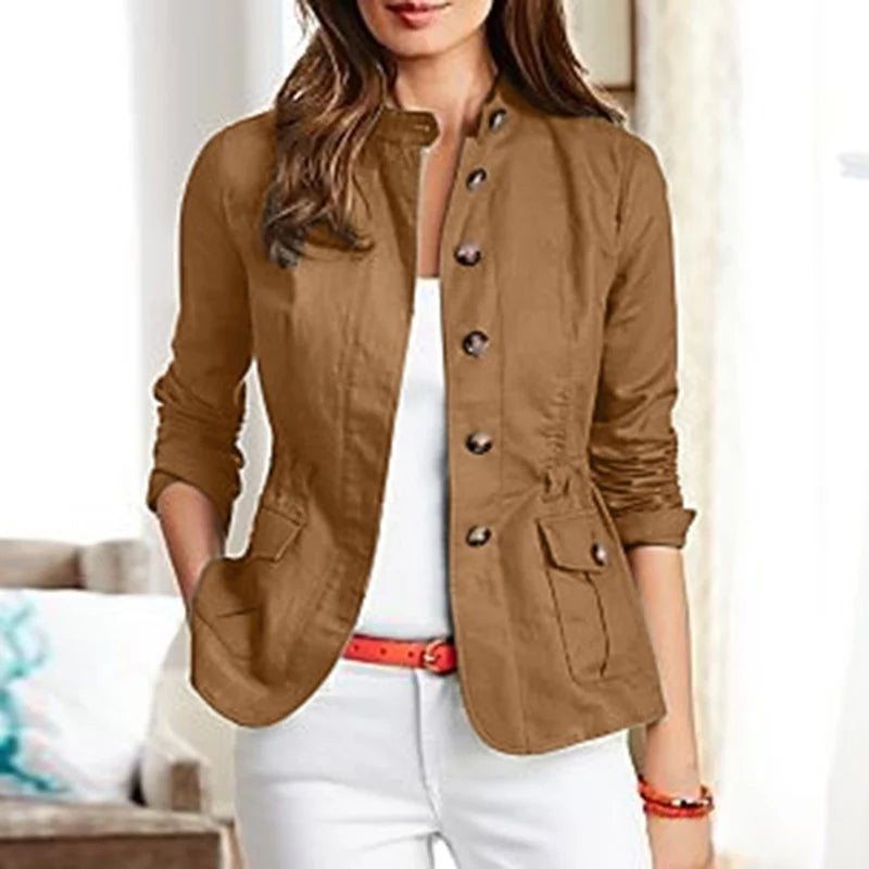 Autumn Fashion Work Over Shirts Woman Long Sleeve Stand Collar Cargo Shirts Casual Streetwear Camacas Vintage Outwear