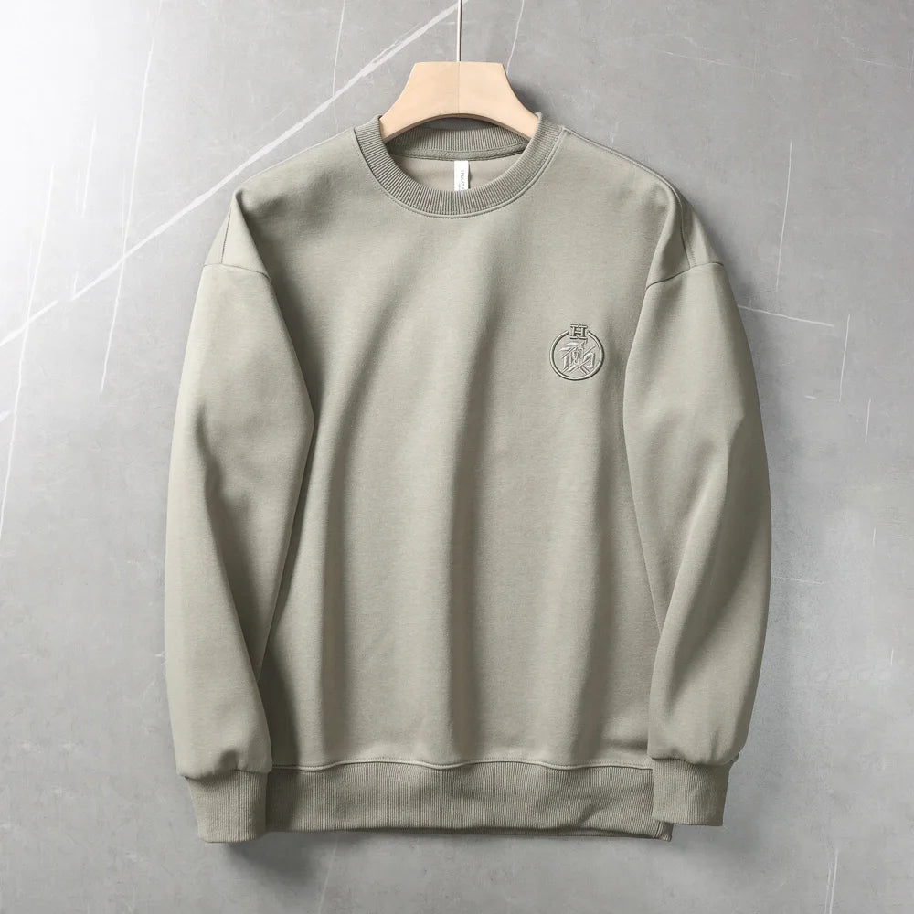 Autumn New American Retro Long Sleeve O-neck Embroidery Sweatshirts Men's Fashion Washed Old Terry Pullover Casual Sportwear