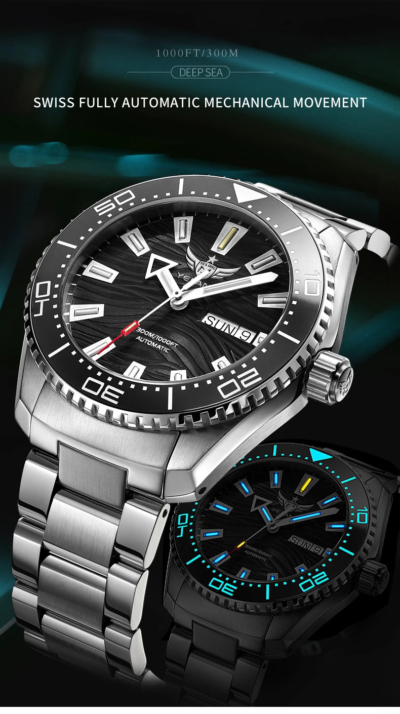 Yelang V5.2 Mechanical Watch 44M Rotatable Ceramic Bezel Sapphire Lens SW220 300m Super Waterproof Men's Diving Watch Reloj