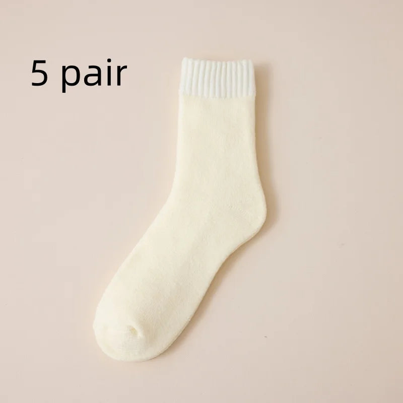 5 Pairs Men's Merino Wool Socks Winter Thickened Warm Cashmere Socks Fashion Solid Colour Terry Socks