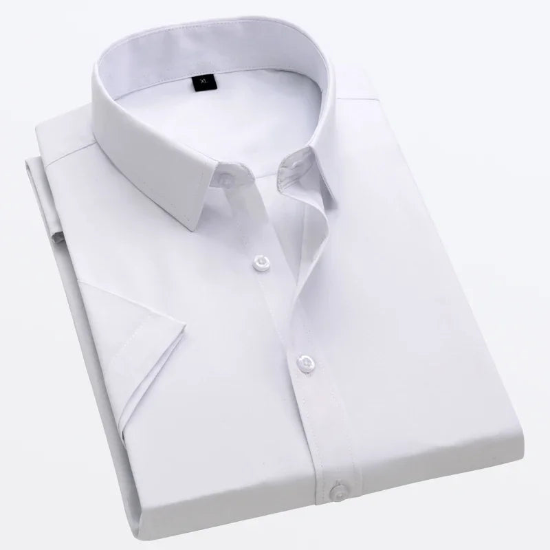 Men Short Sleeve Shirts Summer Ice Silk Light Thin Solid Business Casual Slim Fit White Shirts Classic Fashion Men Clothing