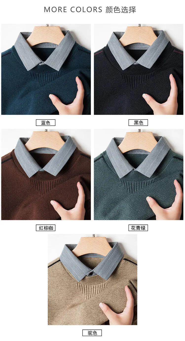 Men's Solid Colour Sweater, Stretchy and Warm For Autumn, Suitable For Business Casual and Male Daily Commute