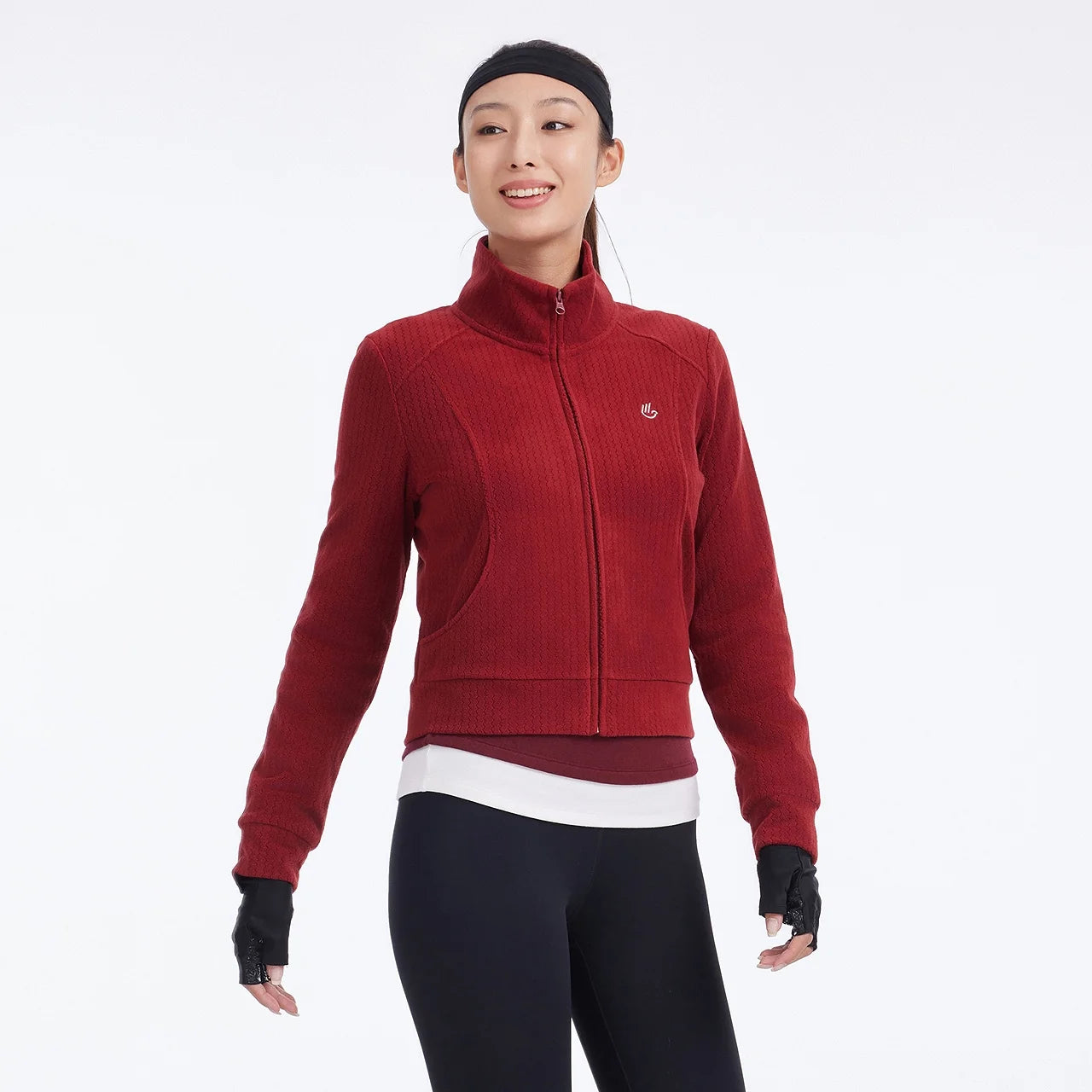 Women's Stand Collar Thermal Polar Fleece Jacket, Integrated Seam Pocket, Silver-Thread Embroidery Short Coats For Ladies