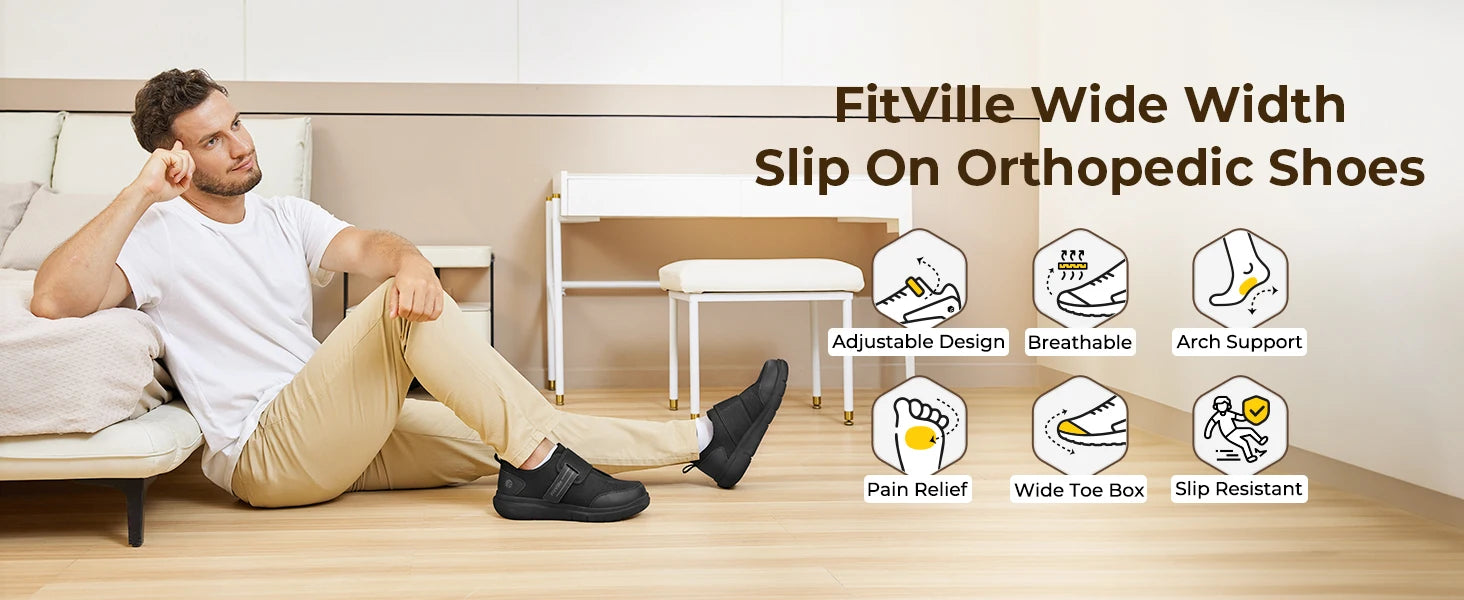 Diabetikerschuhe für Herren, extra breit, mit Klettverschluss, für ältere Menschen, zur Linderung von geschwollenen Füßen und Neuropathie