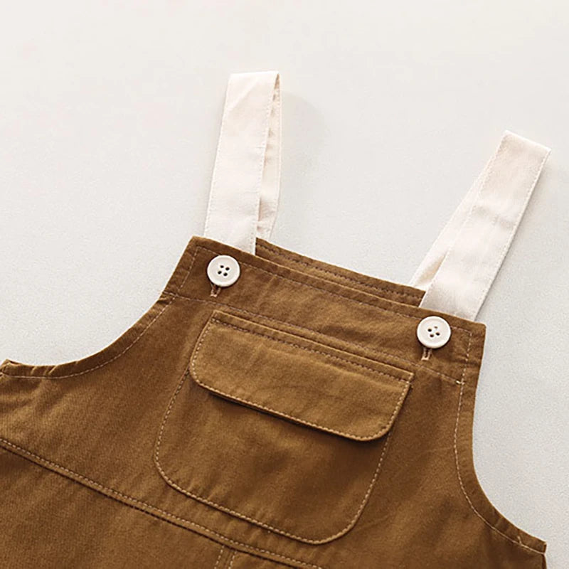 Herfst kinderkledingset kinderen schattige cartoon beer shirt + effen overall jongens 2 stuks dunne stijl outfit 1-3 jaar unisex