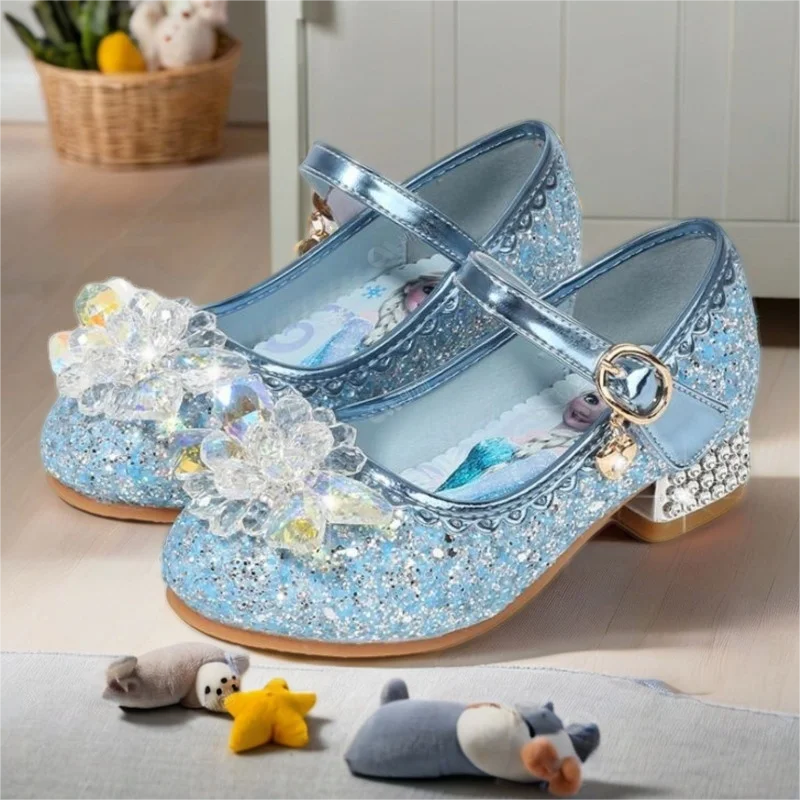 Fashion Elsa Princess Girl Shoes Frozen Cartoon Dress Shoes For Girls Fashion Party Shoes With High Heels Christmas Gifts
