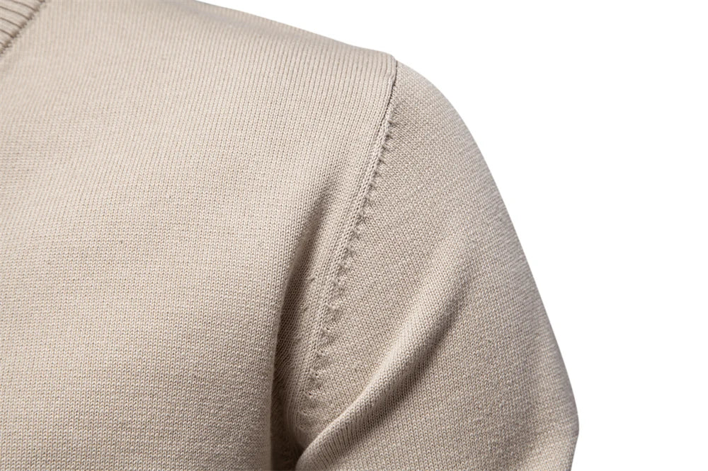 Men's V-neck Solid Cotton Pullover Sweaters Long Sleeve Casual Social Knitted Sweaters for Men