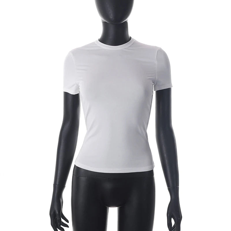 Spring New Short Sleeve T-Shirt Women Solid Simple Casual Soft All-Match Hot Basic Crop Tops Tees Summer Fashion