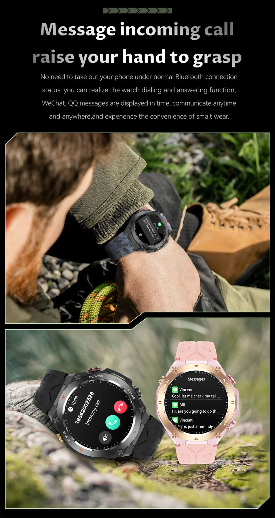 GPS Smart Watch Men Women Call Outdoor Sports Fitness Tracking Waterproof Watch Compass Heartrate Health Monitor Smartwatches