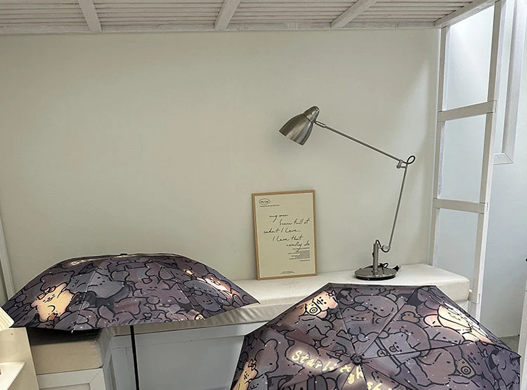 Automatic Fold Umbrella with Shiny Puppy Design | All-Weather UV Sunshade | High - End Ins Style for Women