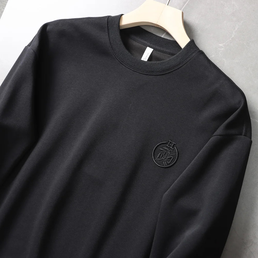 Autumn New American Retro Long Sleeve O-neck Embroidery Sweatshirts Men's Fashion Washed Old Terry Pullover Casual Sportwear