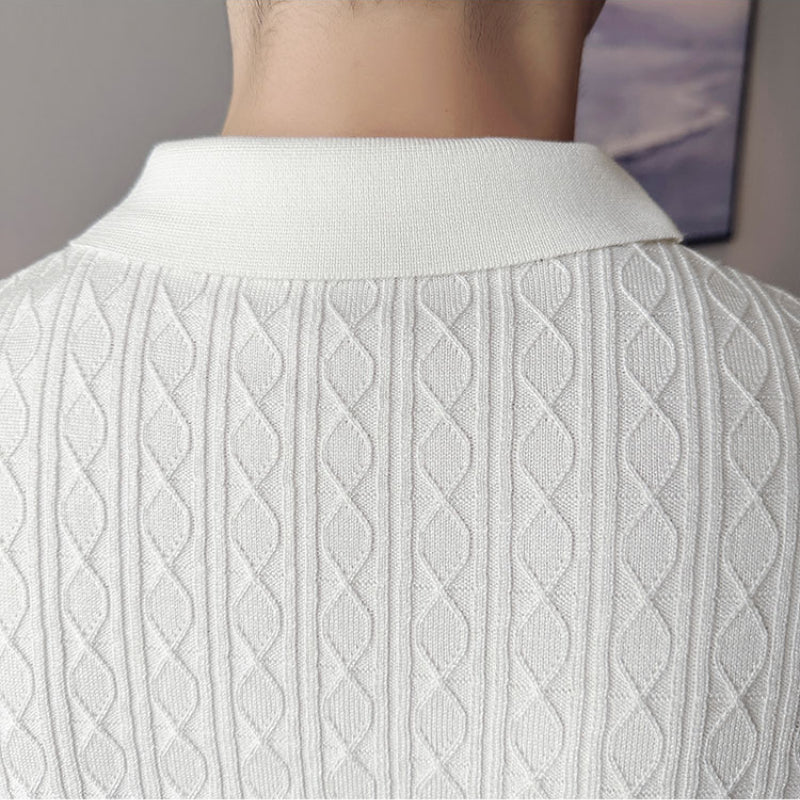 Men's Slim-Fit Jacquard Knitted Short-Sleeved Polo Shirt for Male Fashion Lapel Golf Shirt