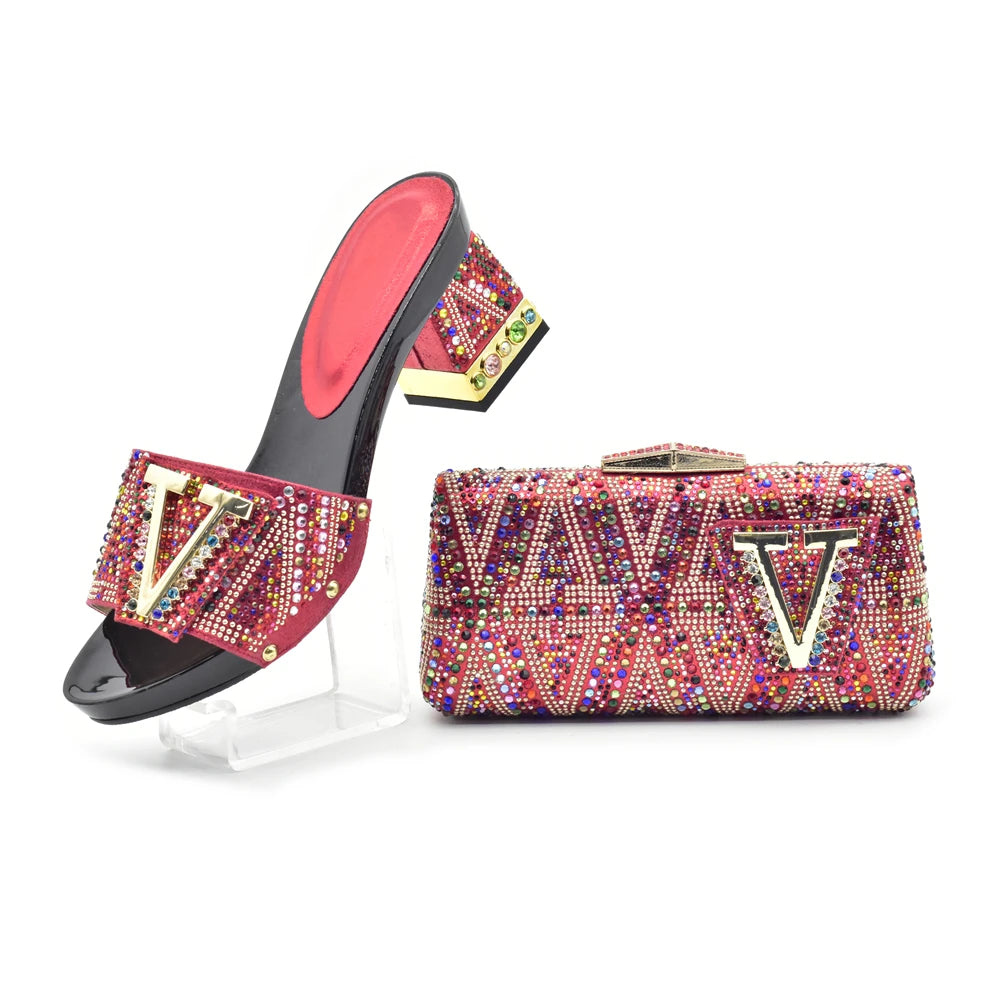 Luxury Shoe and Bag Set for Party in Women Wedding Shoes Woman Bride Rhinestone Design Elegant Shoes for Lady Peep Toe Pumps