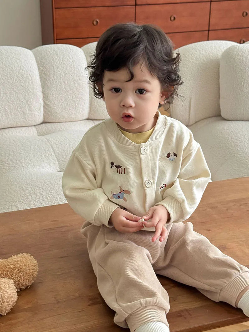 New Autumn Boys Girls Dog Baseball Uniform Cartoon Embroidered Pattern Kids Coat Fashion Children Clothes Pants 9M-5T Unisex